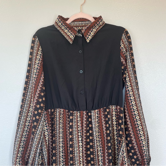 Shein Boho Peasant Dress Collared Long Sleeve Button Front Women's Large - Picture 5 of 12
